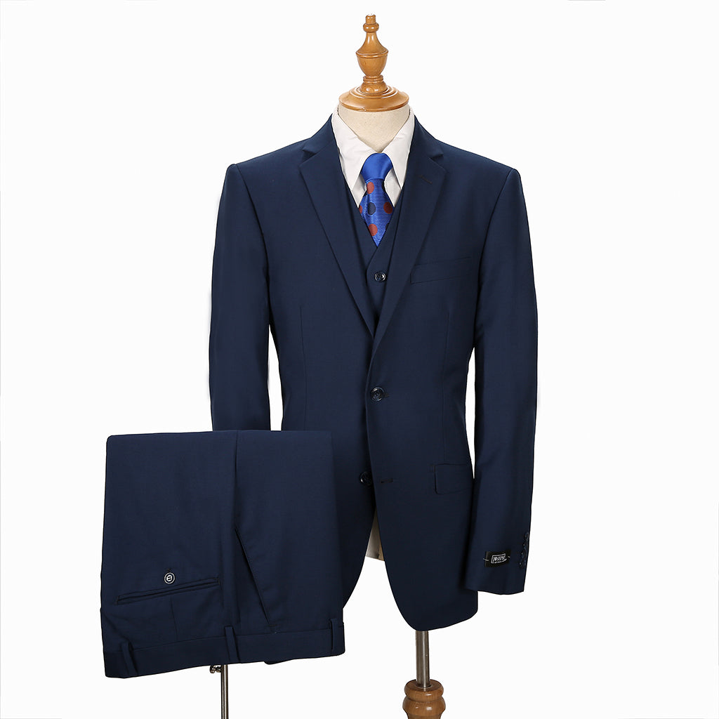 Slim Fit 2 Button Solid Navy Blue Suit