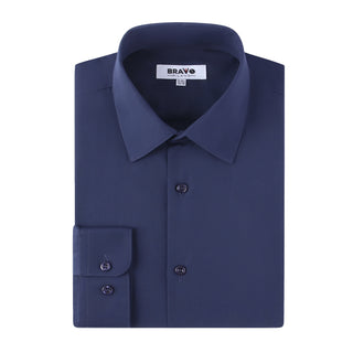 Navy Slim Fit Solid Dress Shirt