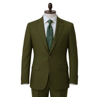 100% Wool 2 Button Modern Fit Olive Suit