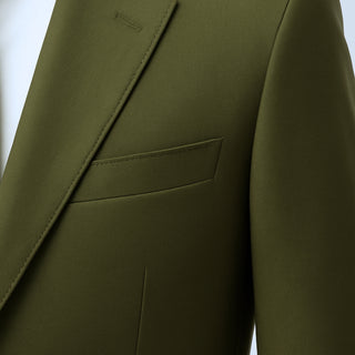 100% Wool 2 Button Modern Fit Olive Suit