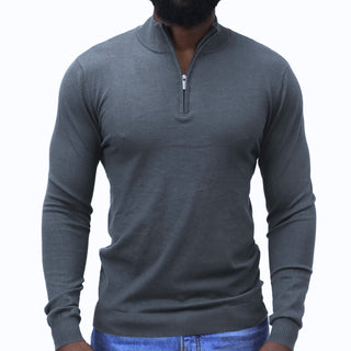 Charcoal Quarter-Zip Traditional Fit Pullover Sweater