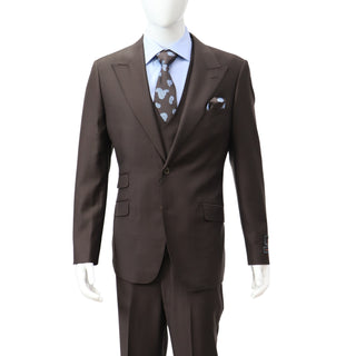 100% Wool 1 Button Peak Lapel Modern Fit Brown Suit