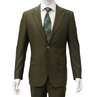 100% Wool 2 Button Modern Fit Olive Suit