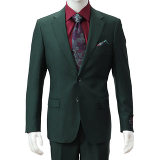 100% Wool 2 Button Modern Fit Hunter Green Suit