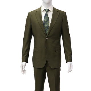 100% Wool 2 Button Modern Fit Olive Suit