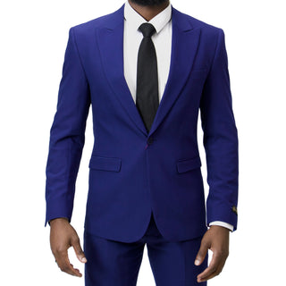 1 Button Peak Lapel Slim Fit Suit - Ink Blue