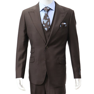 100% Wool 1 Button Peak Lapel Modern Fit Brown Suit