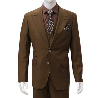 100% Wool 1 Button Peak Lapel Modern Fit Tobacco Suit