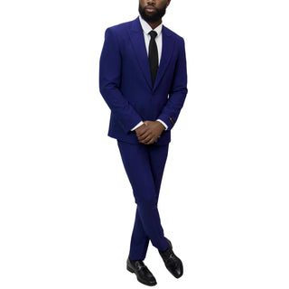 1 Button Peak Lapel Slim Fit Suit - Ink Blue