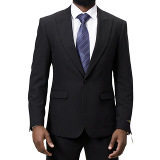 1 Button Peak Lapel Slim Fit Suit - Black