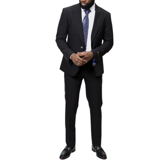 1 Button Peak Lapel Slim Fit Suit - Black