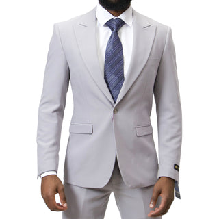 1 Button Peak Lapel Slim Fit Suit - Grey