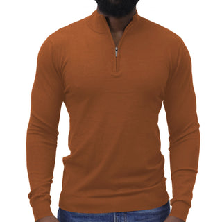 Rust Quarter-Zip Traditional Fit Pullover Sweater