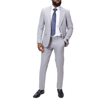 1 Button Peak Lapel Slim Fit Suit - Grey