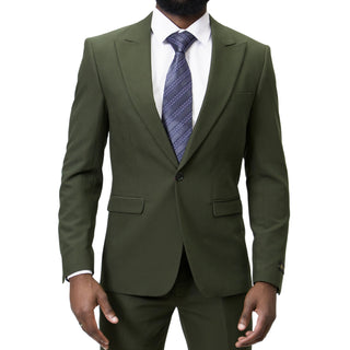 1 Button Peak Lapel Slim Fit Suit - Hunter Green