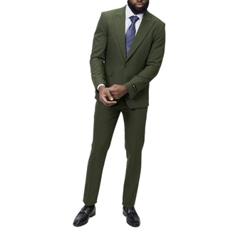 1 Button Peak Lapel Slim Fit Suit - Hunter Green