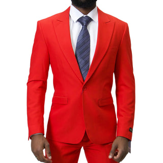 1 Button Peak Lapel Slim Fit Suit - Red