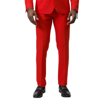 1 Button Peak Lapel Slim Fit Suit - Red