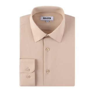 Tan Slim Fit Solid Dress Shirt