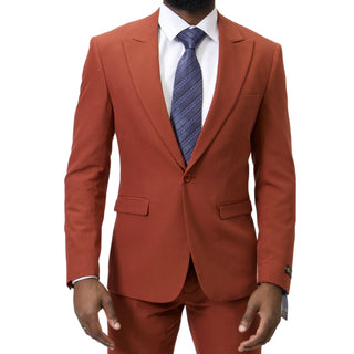 1 Button Peak Lapel Slim Fit Suit - Rust