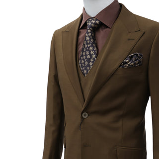 100% Wool 1 Button Peak Lapel Modern Fit Tobacco Suit