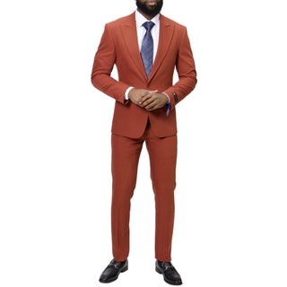 1 Button Peak Lapel Slim Fit Suit - Rust