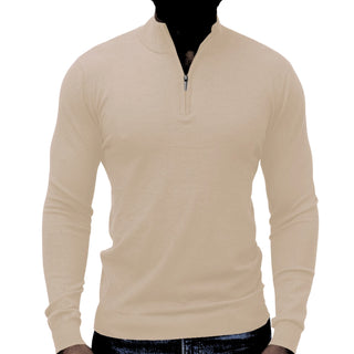 Camel Quarter-Zip Traditional Fit Pullover Sweater