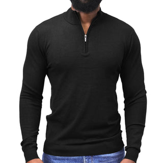 Black Quarter-Zip Traditional Fit Pullover Sweater