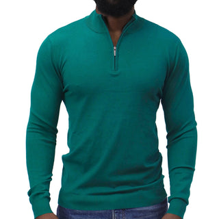 Hunter Green Quarter-Zip Traditional Fit Pullover Sweater