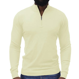 Ivory Quarter-Zip Traditional Fit Pullover Sweater