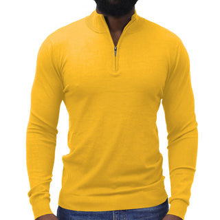 Mustard Quarter-Zip Traditional Fit Pullover Sweater