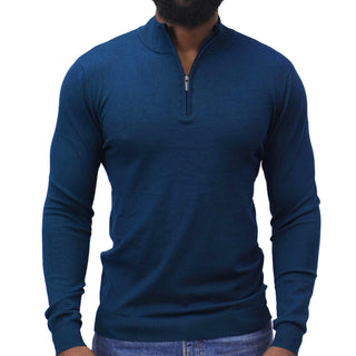 Navy Quarter-Zip Traditional Fit Pullover Sweater